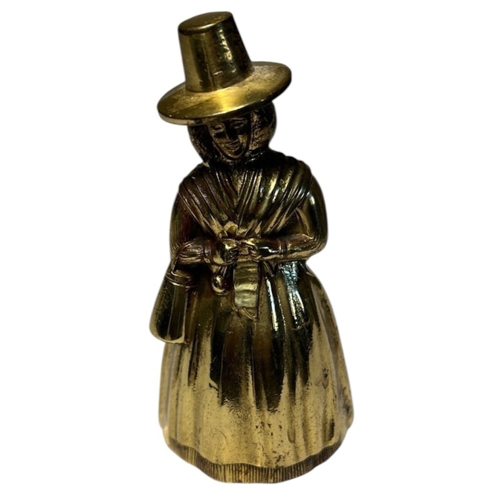 Vintage Lambard BRASS Welsh Mary Jones Knitting Figural Lady BELL England 4 1/8"